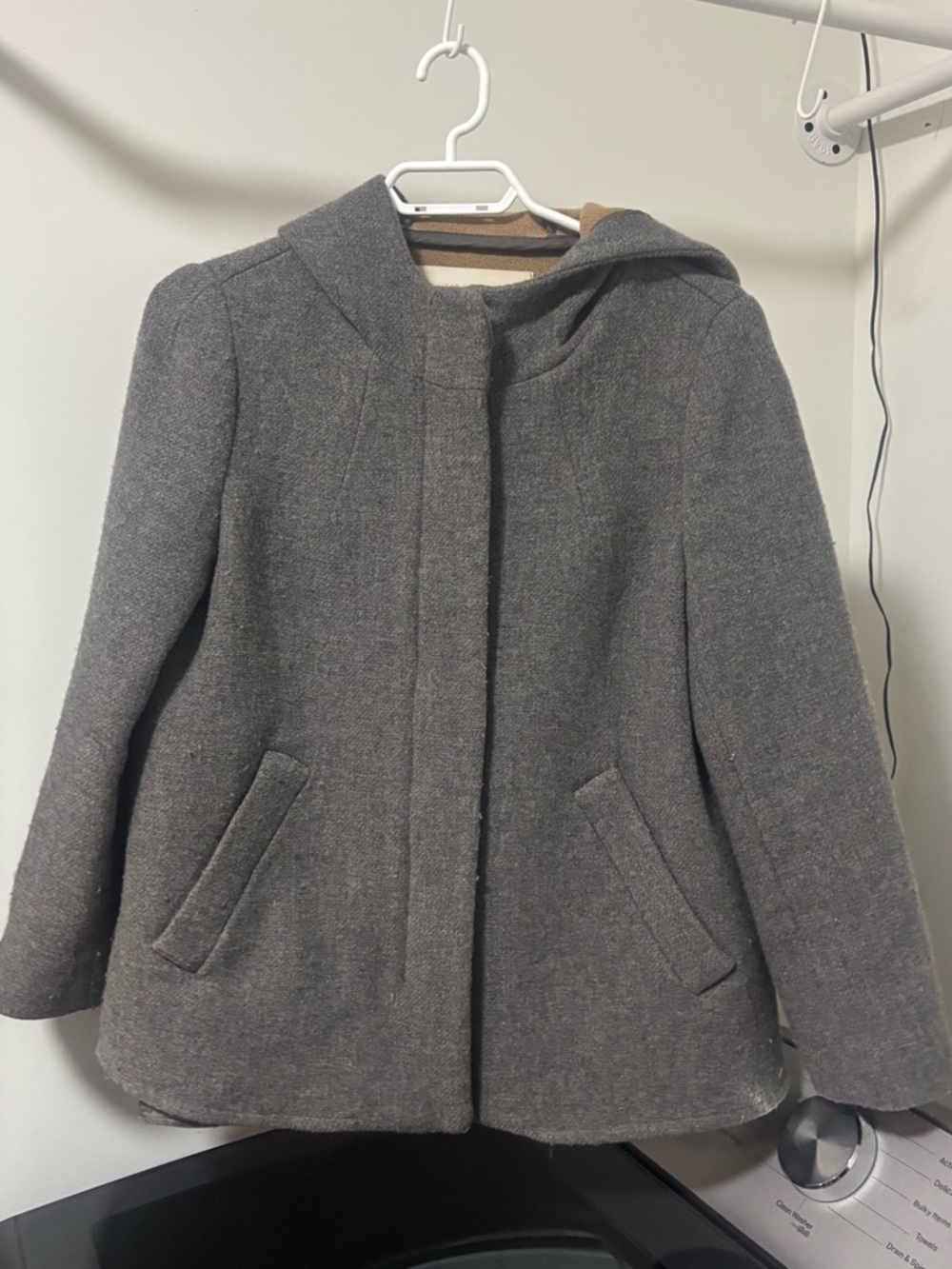 Zara Gray Hooded Wool-Blend Pea Coat